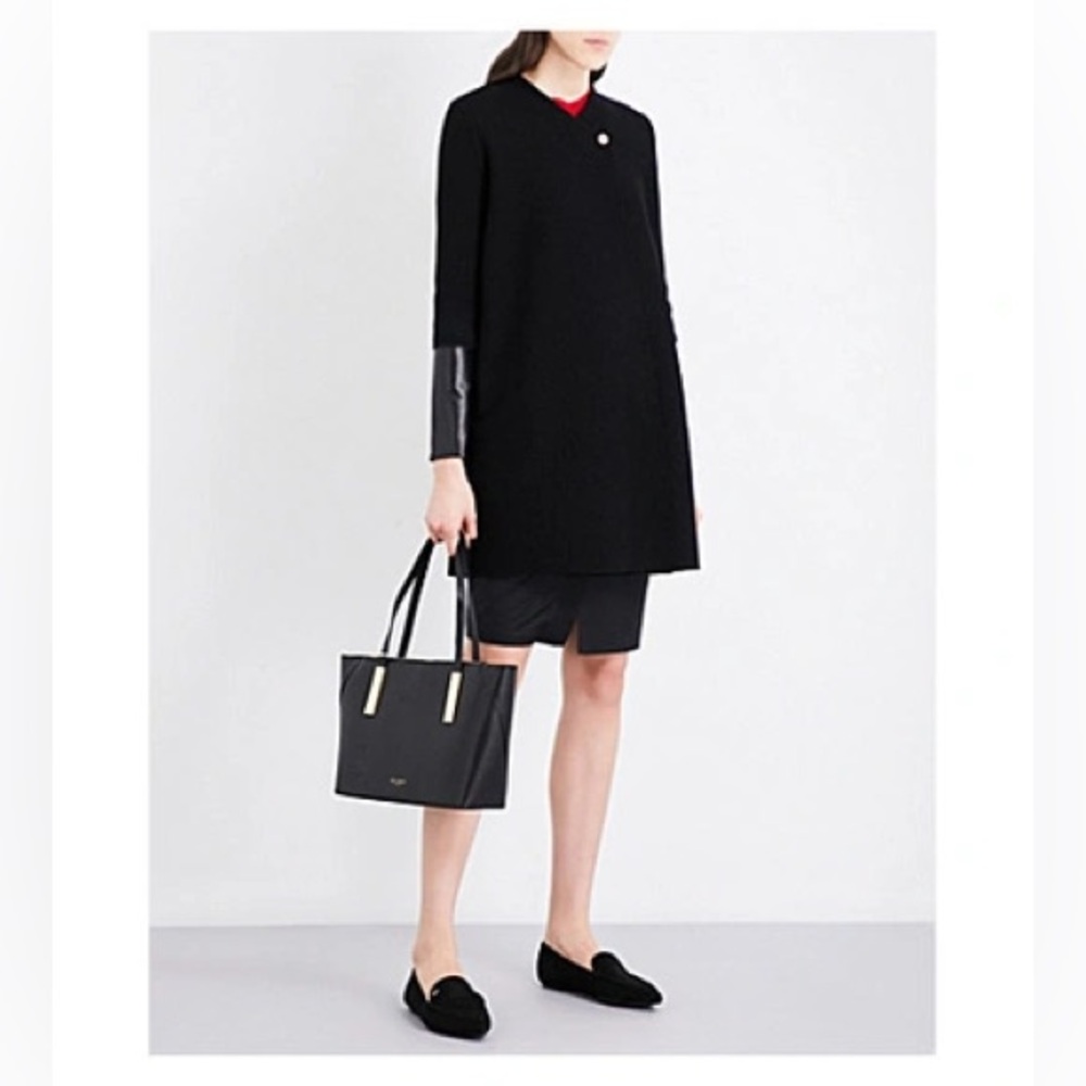 Ted Baker | NWT Naysie Leather-cuff Wool Coat In Black | Size 8 US